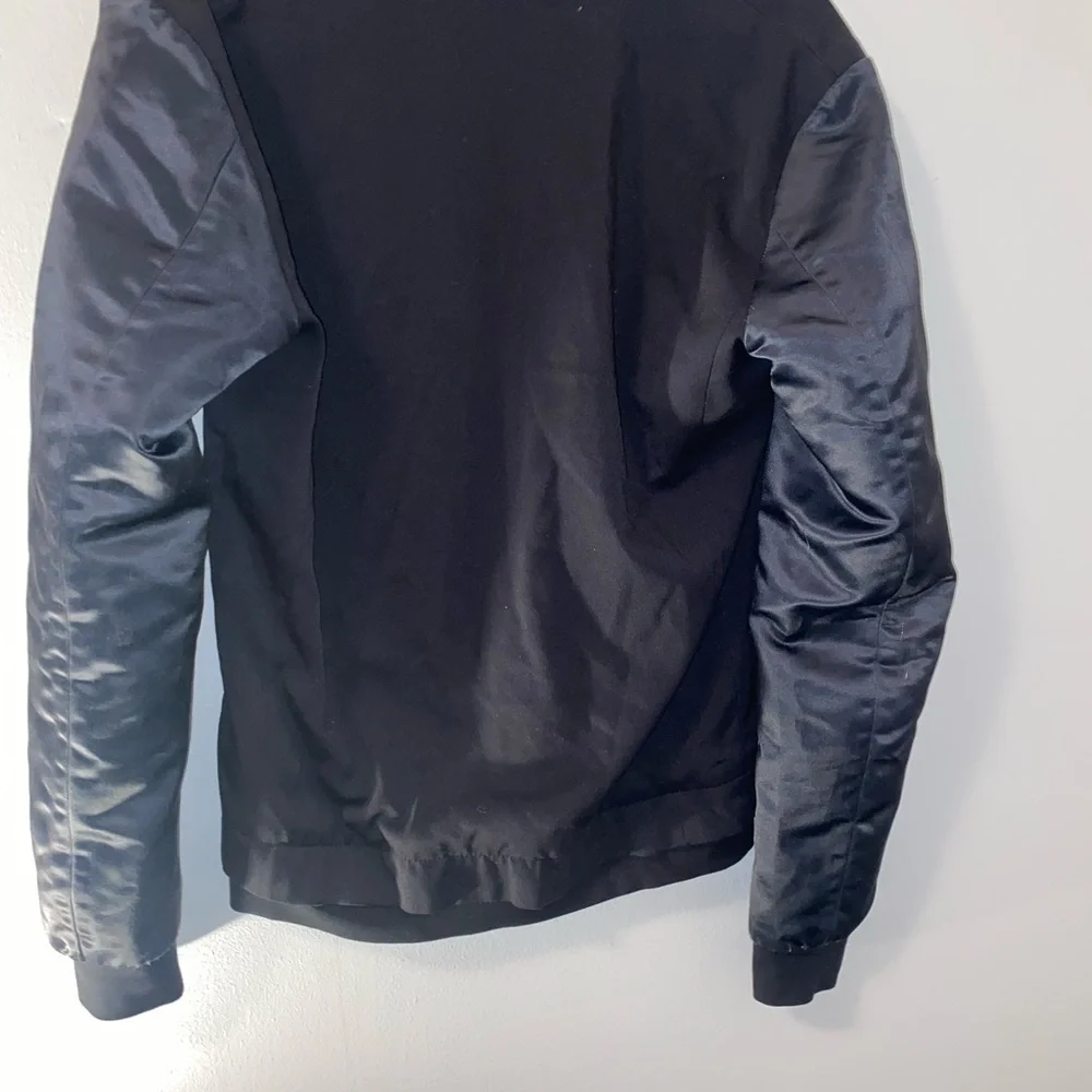 Zara Man Black Bomber Jacket with Satin Sleeves and elastic wrist Size S - Picture 7 of 8